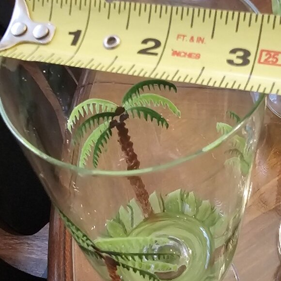 4 Hand Painted Drinking Glass Glasses Tropical Palm Trees Goblet Glass - Picture 7 of 7